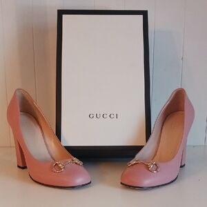 Gucci Horsebit Block Heel Soft Pink Leather Shoes
